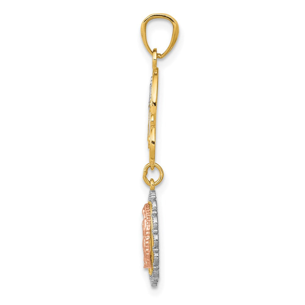 14K Two-Tone W/White Rhodium Lady Guadalupe Cross Pendant
