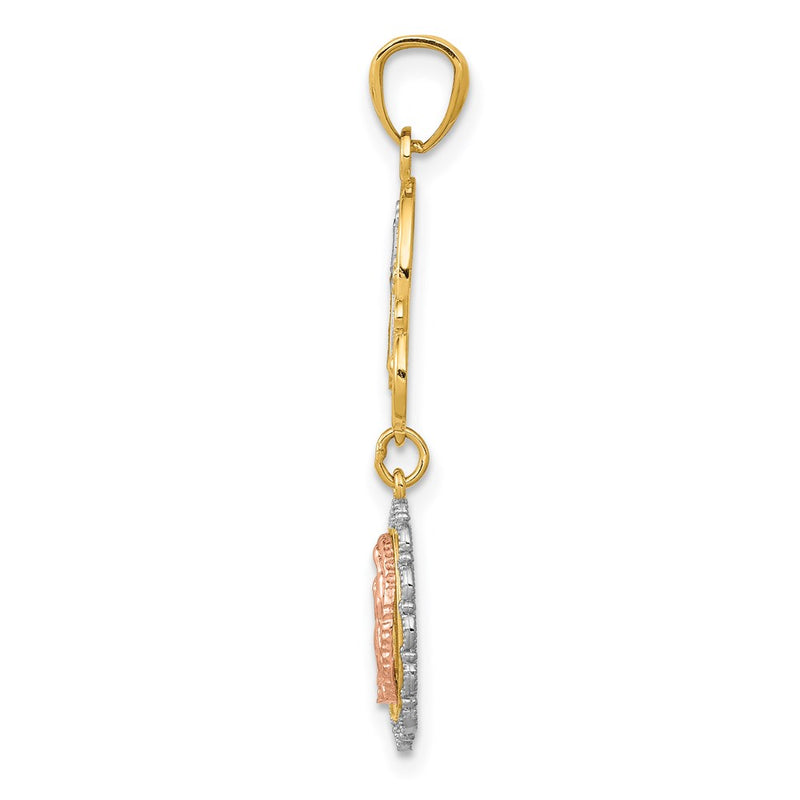 14K Two-Tone W/White Rhodium Lady Guadalupe Cross Pendant