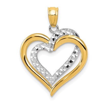 14K Two-Tone Polished Diamond-Cut Intertwined Hearts Pendant