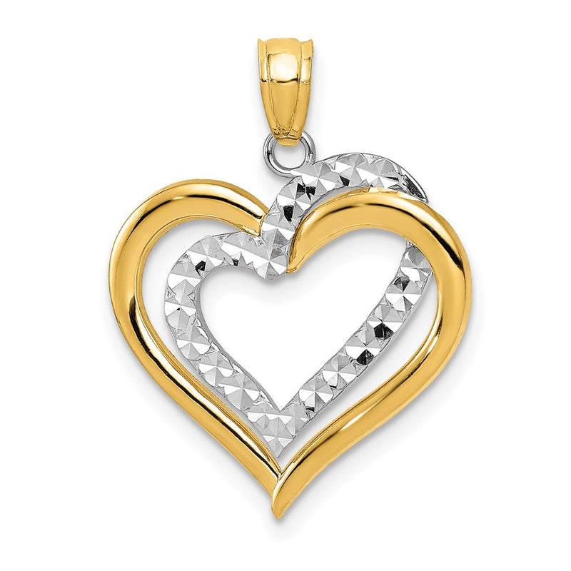 14K Two-Tone Polished Diamond-Cut Intertwined Hearts Pendant