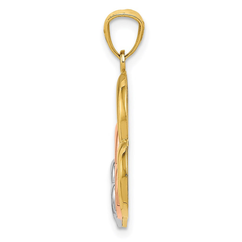 14K Two-Tone And White Rhodium Polished 3 Hearts Pendant