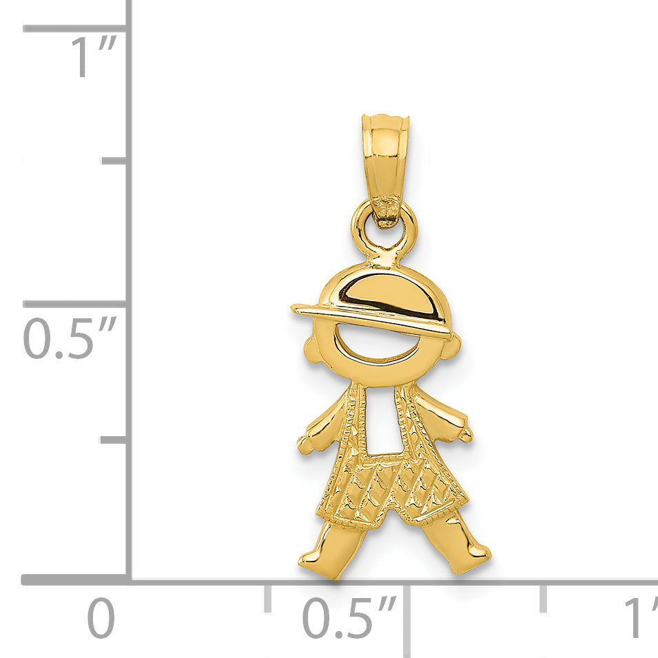 14K Yellow Gold Polished And Textured Boy Pendant