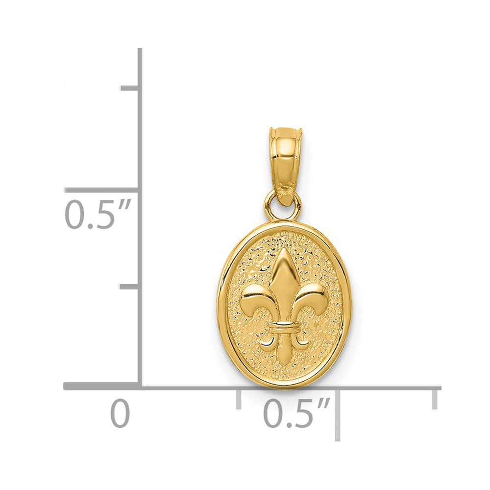 14K Yellow Gold Polished Small Fleur De Lis In Oval Pendant