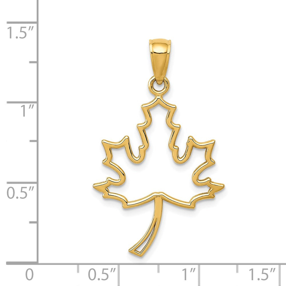 14K Yellow Gold Polished Cut Out Maple Leaf Pendant