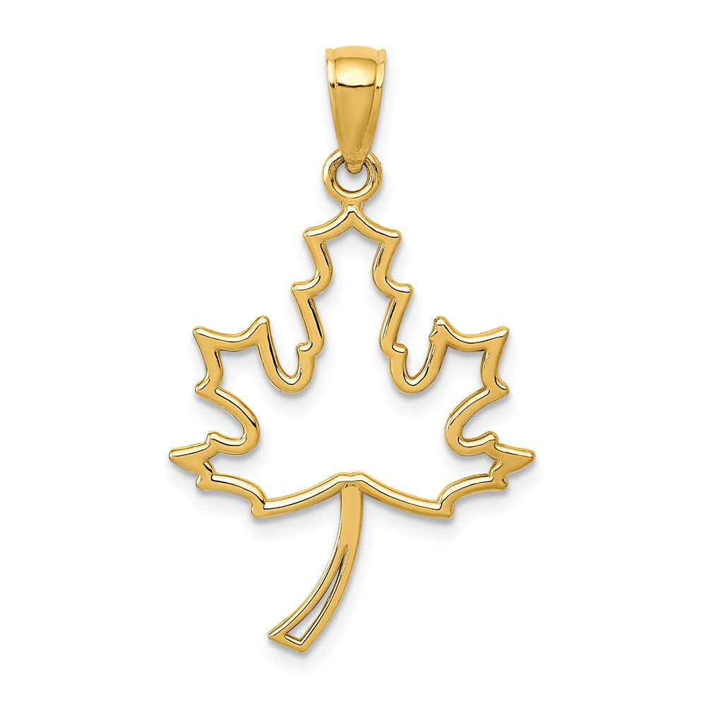 14K Yellow Gold Polished Cut Out Maple Leaf Pendant
