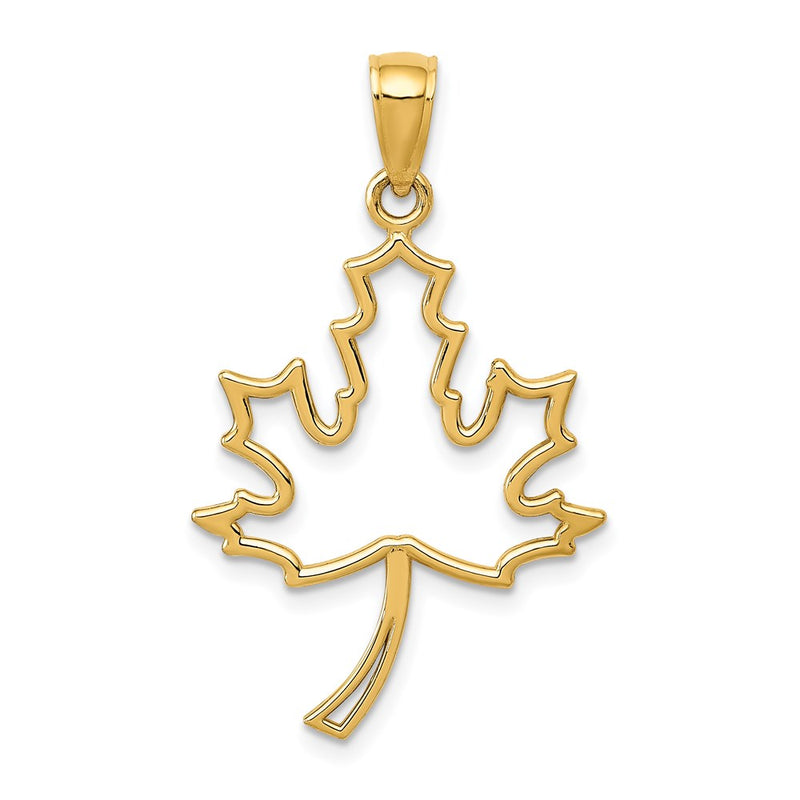 14K Yellow Gold Polished Cut Out Maple Leaf Pendant
