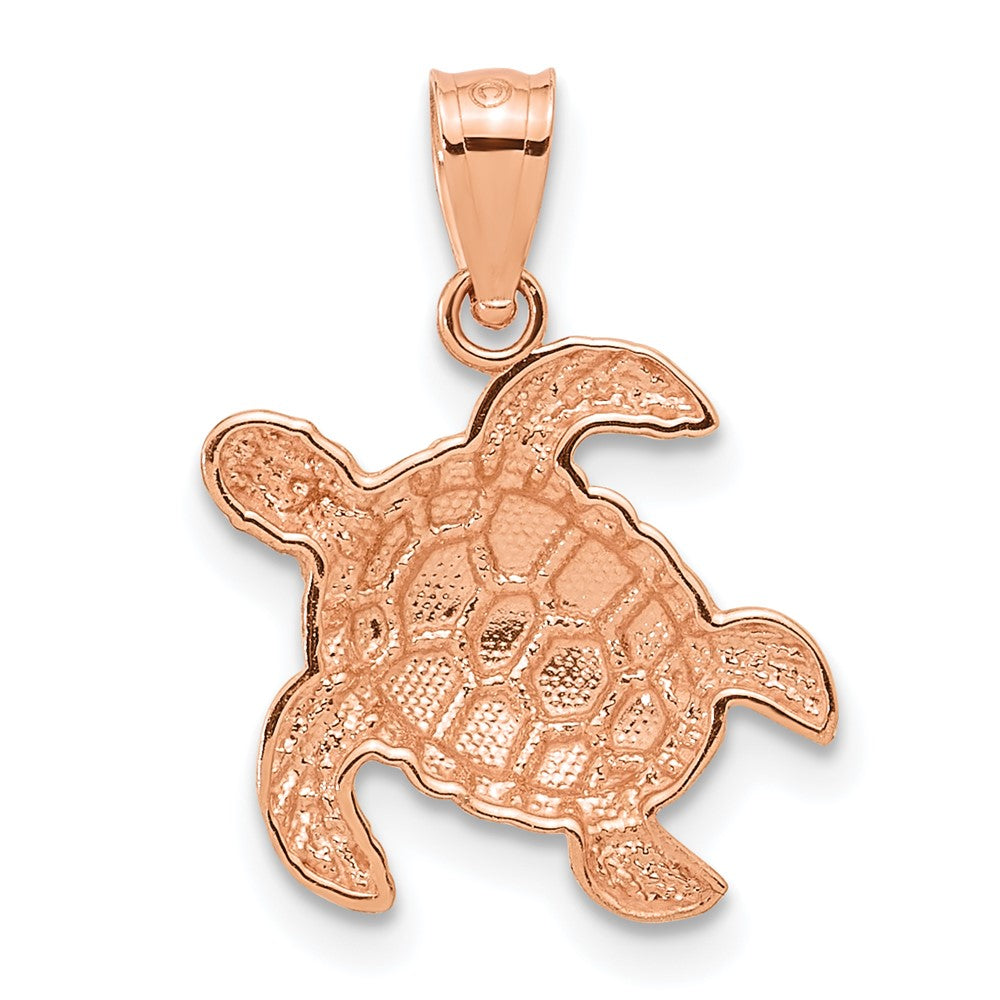 14K Rose Gold Diamond Cut Turtle Pendant