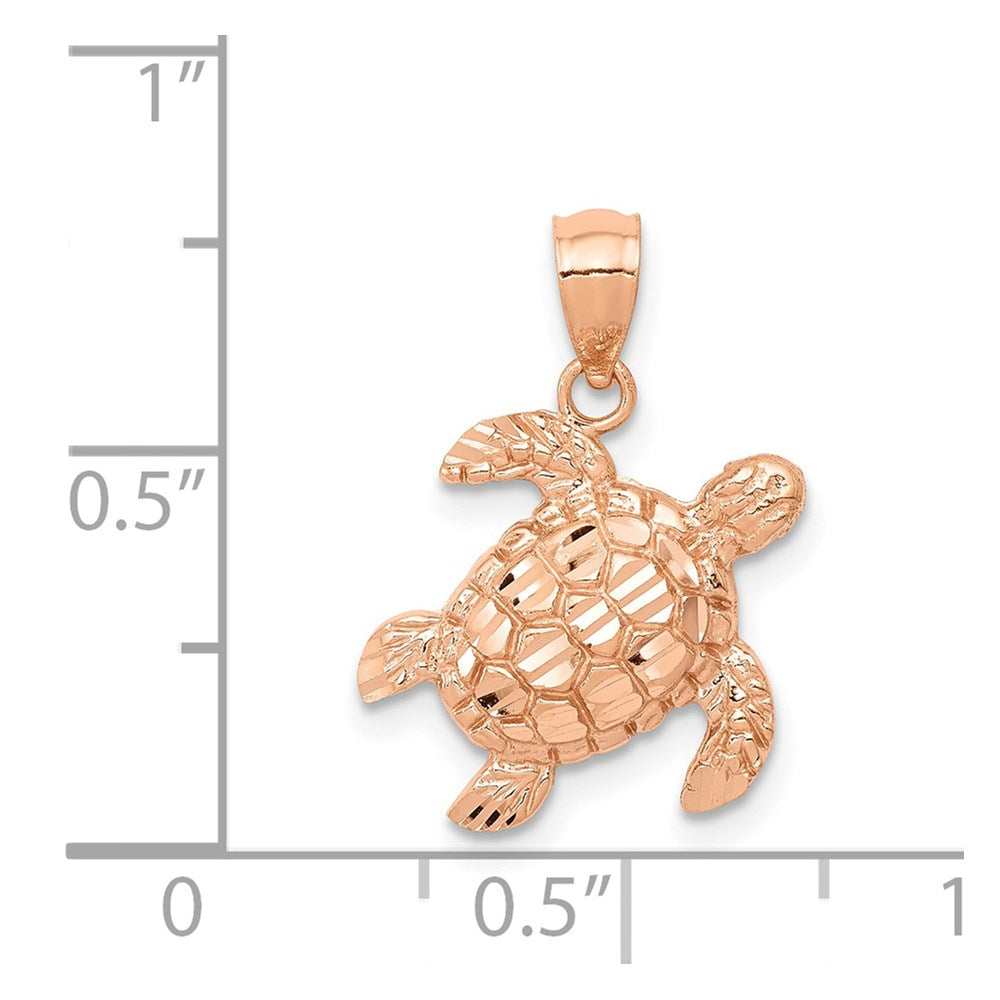 14K Rose Gold Diamond Cut Turtle Pendant