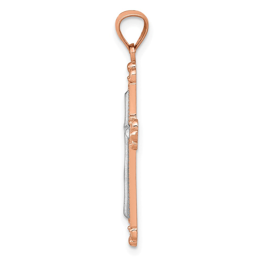 14K Rose Gold W/Rhodium Diamond-Cut Cross Pendant