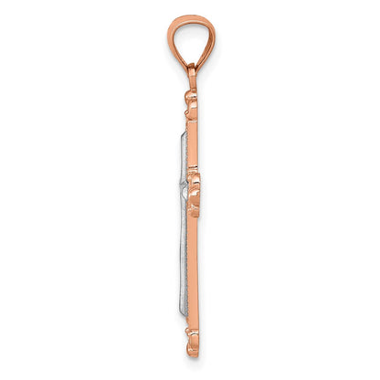 14K Rose Gold W/Rhodium Diamond-Cut Cross Pendant