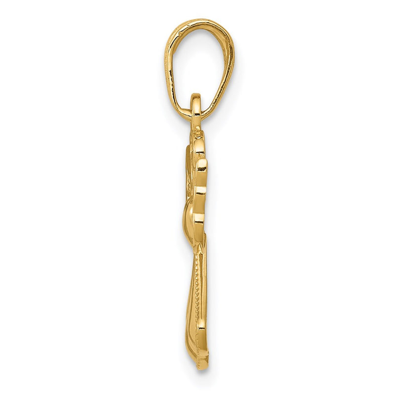 14K Yellow Gold Polished/Textured Guardian Angel W/Heart Pendant