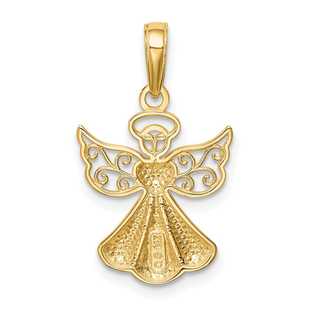14K Yellow Gold Polished/Textured Guardian Angel W/Heart Pendant