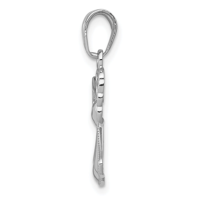 14K White Gold Polished/Textured Guardian Angel Heart Pendant