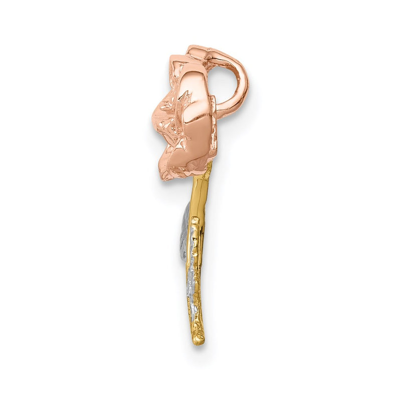 14K Two-Tone W/White Rhodium Polished Rose Chain Slide