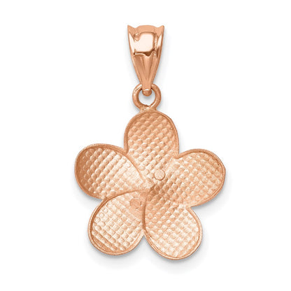 14K Rose Gold Brushed Diamond-Cut Plumeria Pendant