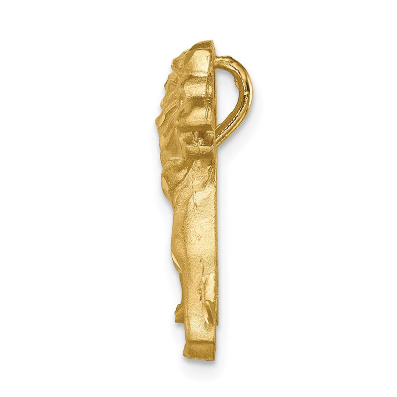 14K Yellow Gold Brushed Diamond-Cut Lion Chain Slide