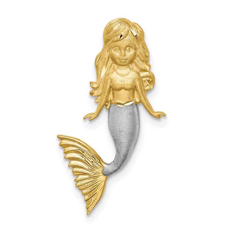 14K Yellow & Rhodium W/White Brushed Diamond-Cut Mermaid Chain Slide