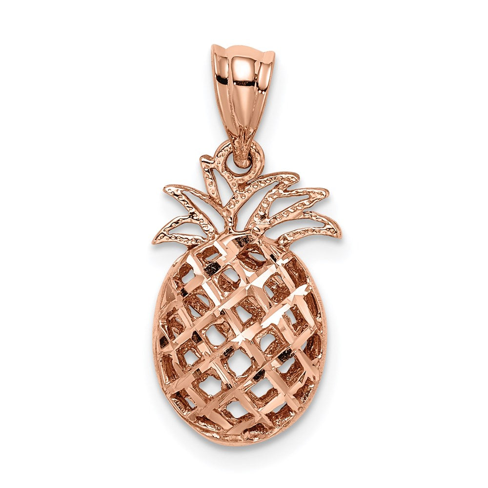 14K Rose Gold Polished & Diamond Cut 3D Pineapple Pendant