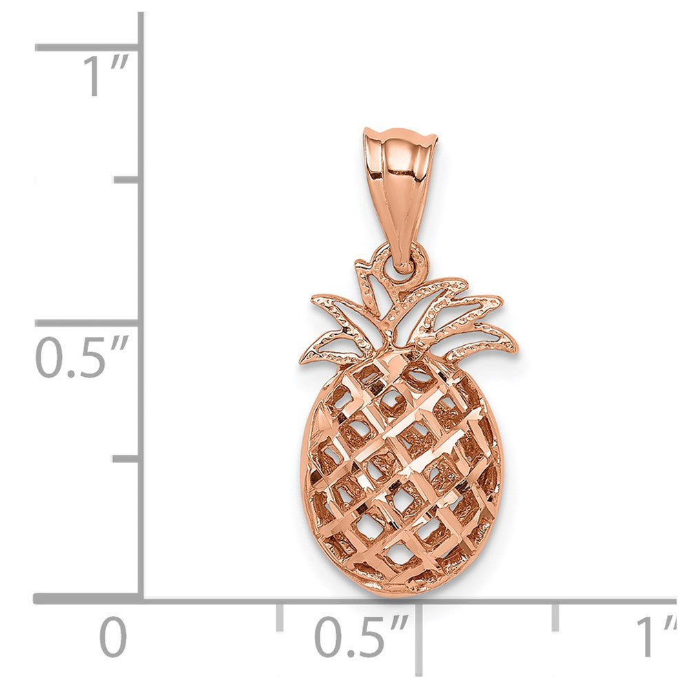 14K Rose Gold Polished & Diamond Cut 3D Pineapple Pendant