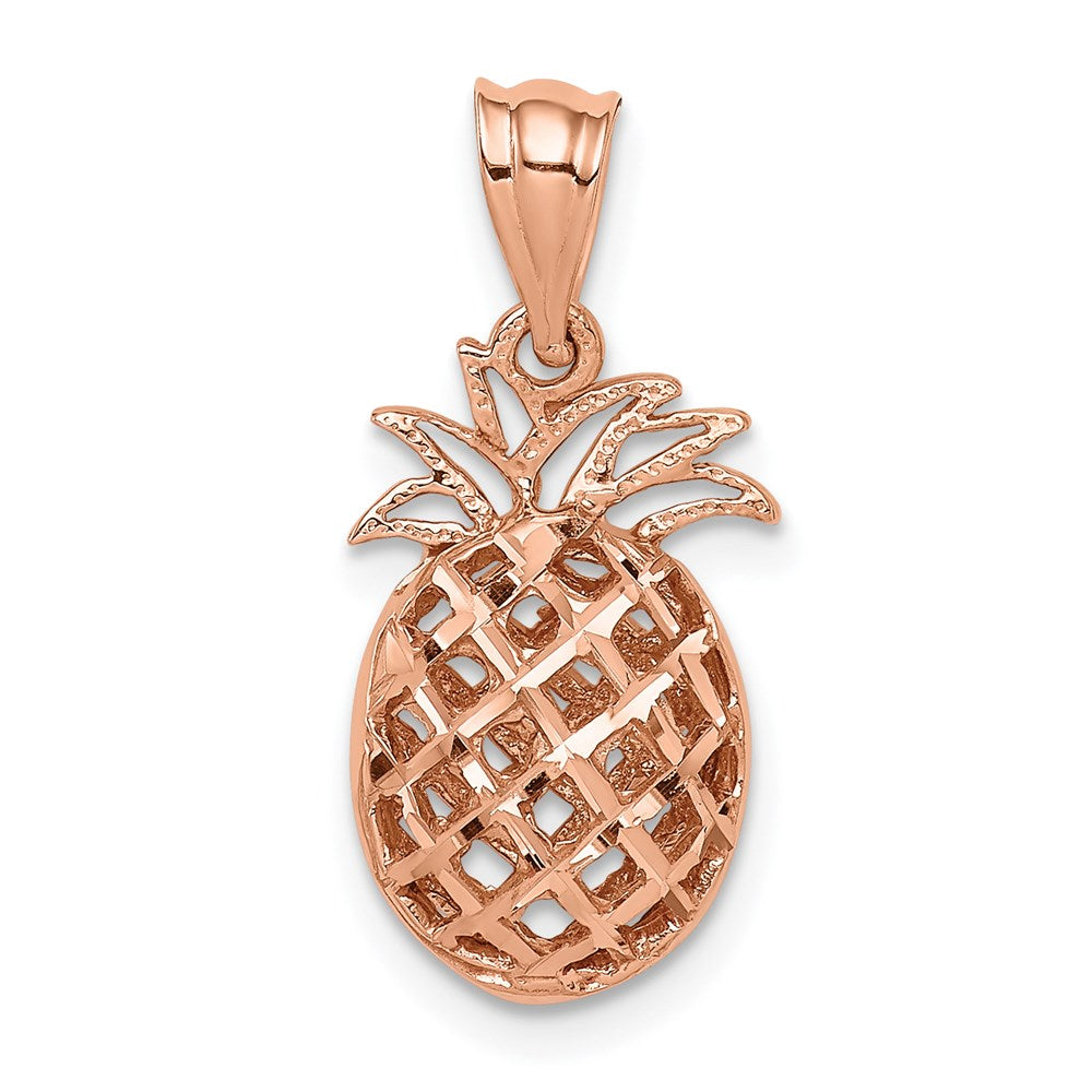 14K Rose Gold Polished & Diamond Cut 3D Pineapple Pendant