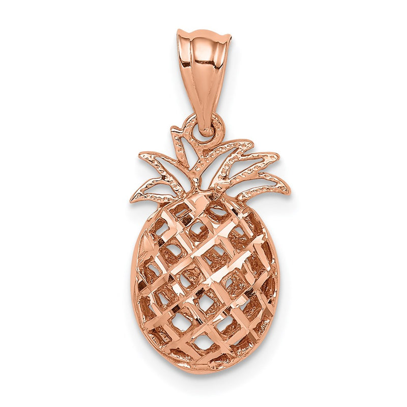 14K Rose Gold Polished & Diamond Cut 3D Pineapple Pendant