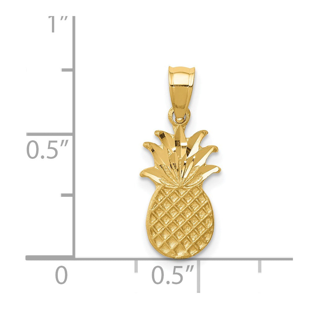 14K Yellow Gold Brushed & Diamond-Cut Pineapple Pendant