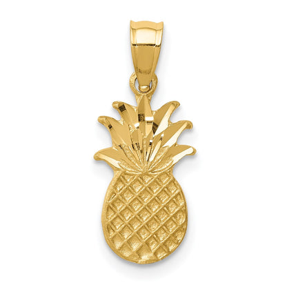 14K Yellow Gold Brushed & Diamond-Cut Pineapple Pendant