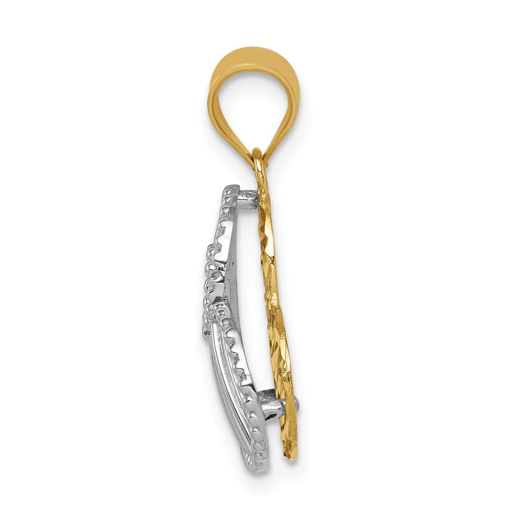 14K Two-Tone Polished And Diamond-Cut Hollow Heart Pendant