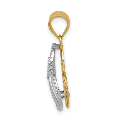 14K Two-Tone Polished And Diamond-Cut Hollow Heart Pendant
