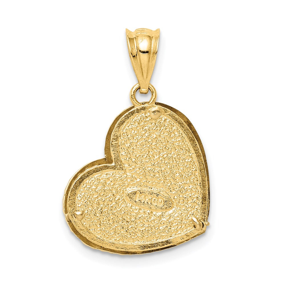 14K Two-Tone Polished And Diamond-Cut Hollow Heart Pendant