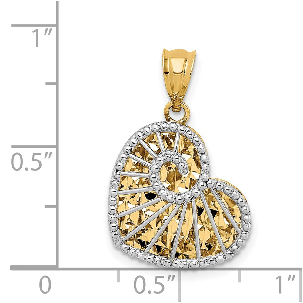 14K Two-Tone Polished And Diamond-Cut Hollow Heart Pendant