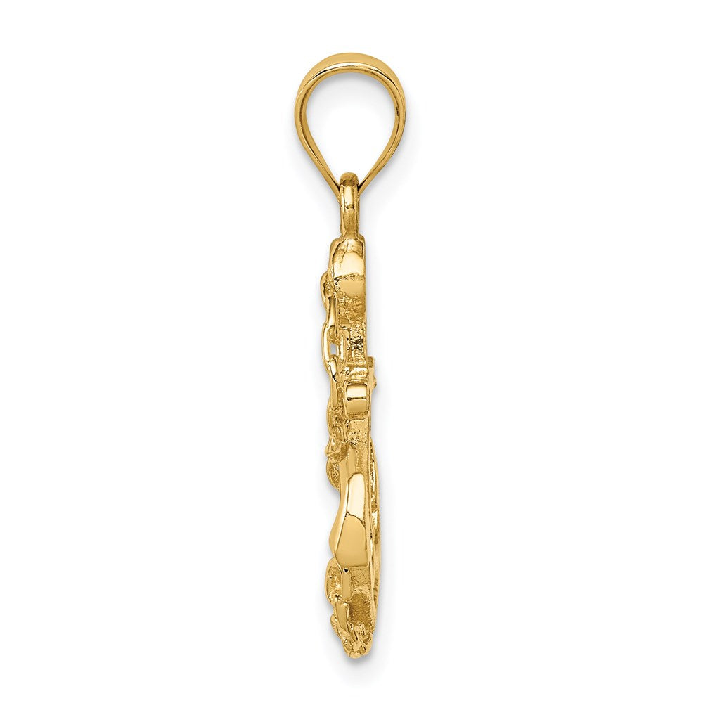 14K Yellow Gold Polished Anchor & Chain Pendant
