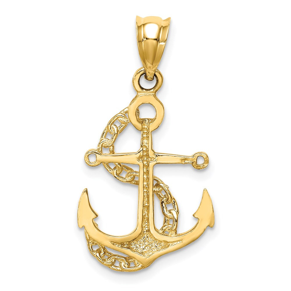 14K Yellow Gold Polished Anchor & Chain Pendant