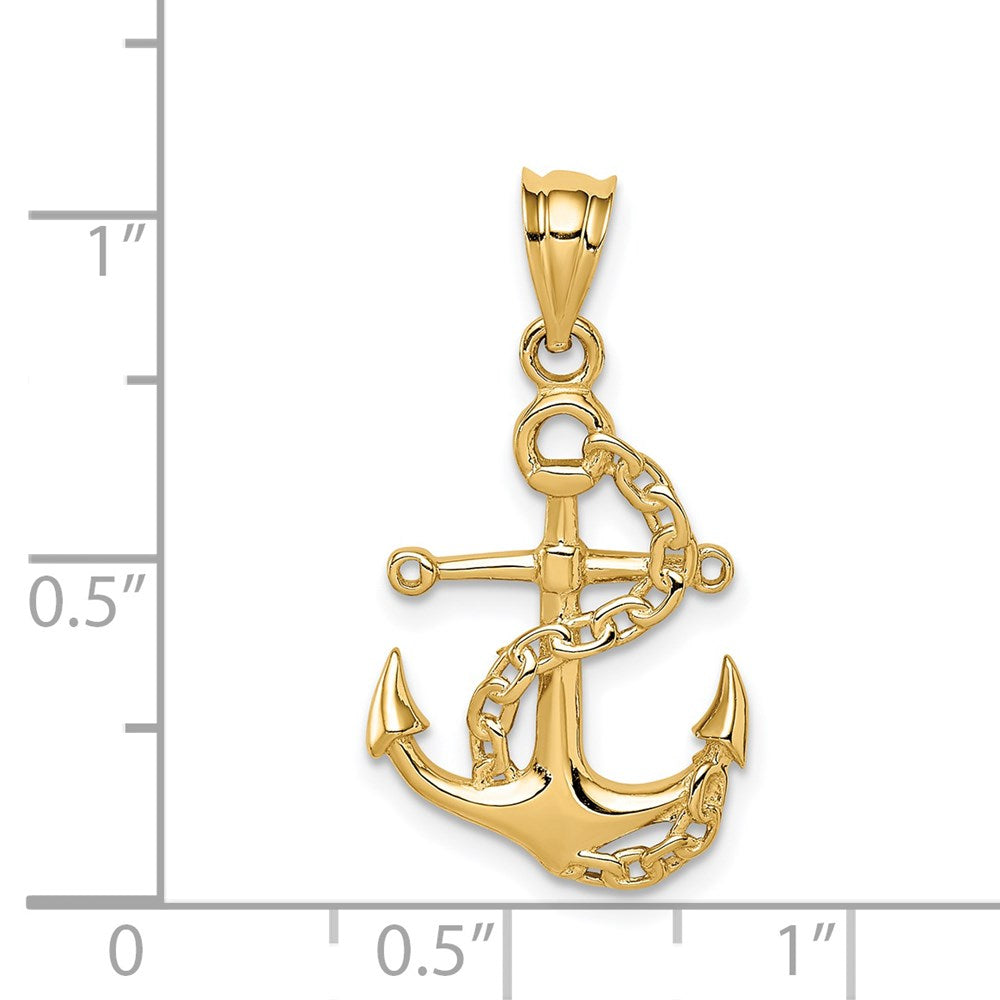 14K Yellow Gold Polished Anchor & Chain Pendant