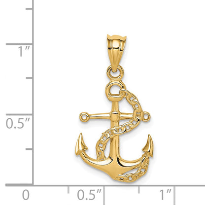 14K Yellow Gold Polished Anchor & Chain Pendant