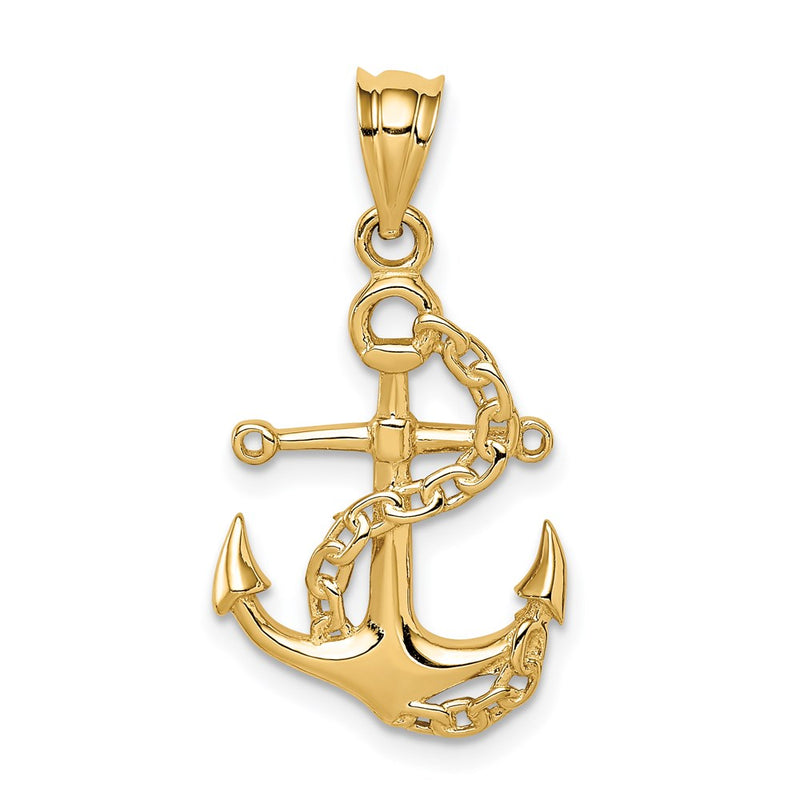 14K Yellow Gold Polished Anchor & Chain Pendant