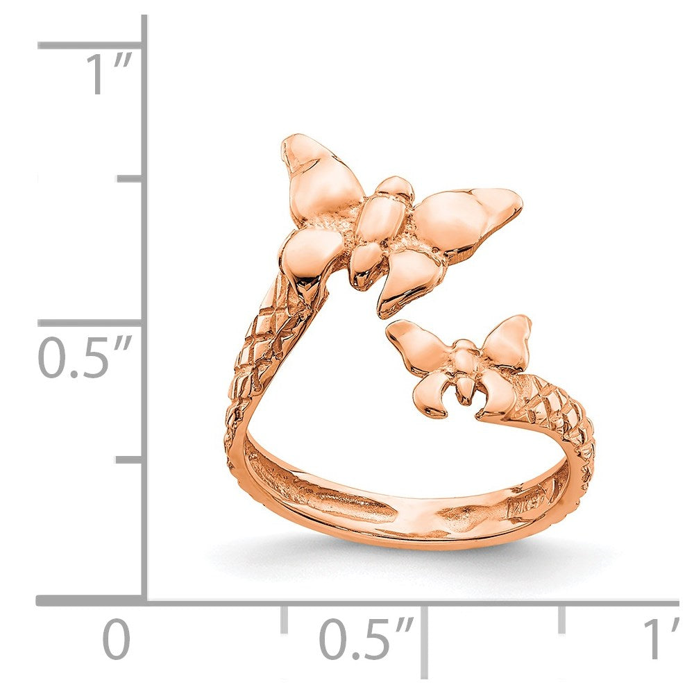 14K Rose Gold Polished & Textured Butterfly Toe Ring