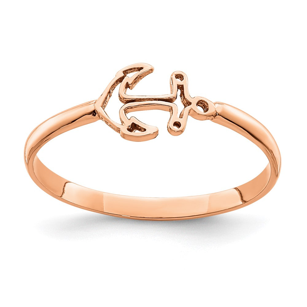 14K Rose Gold Polished Anchor Ring (Size 7 Only)