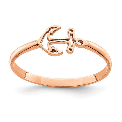 14K Rose Gold Polished Anchor Ring (Size 7 Only)
