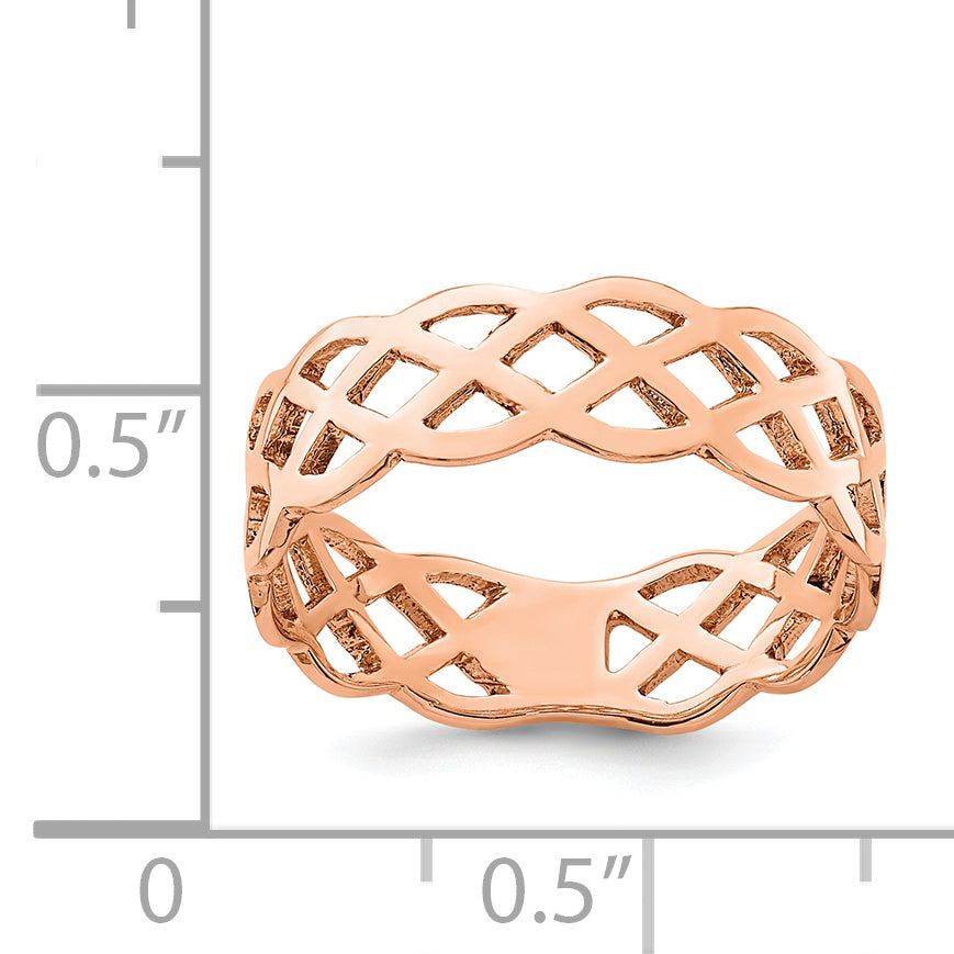 14K Rose Gold Polished Weave Ring (Size 7 Only)