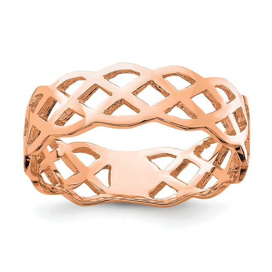 14K Rose Gold Polished Weave Ring (Size 7 Only)