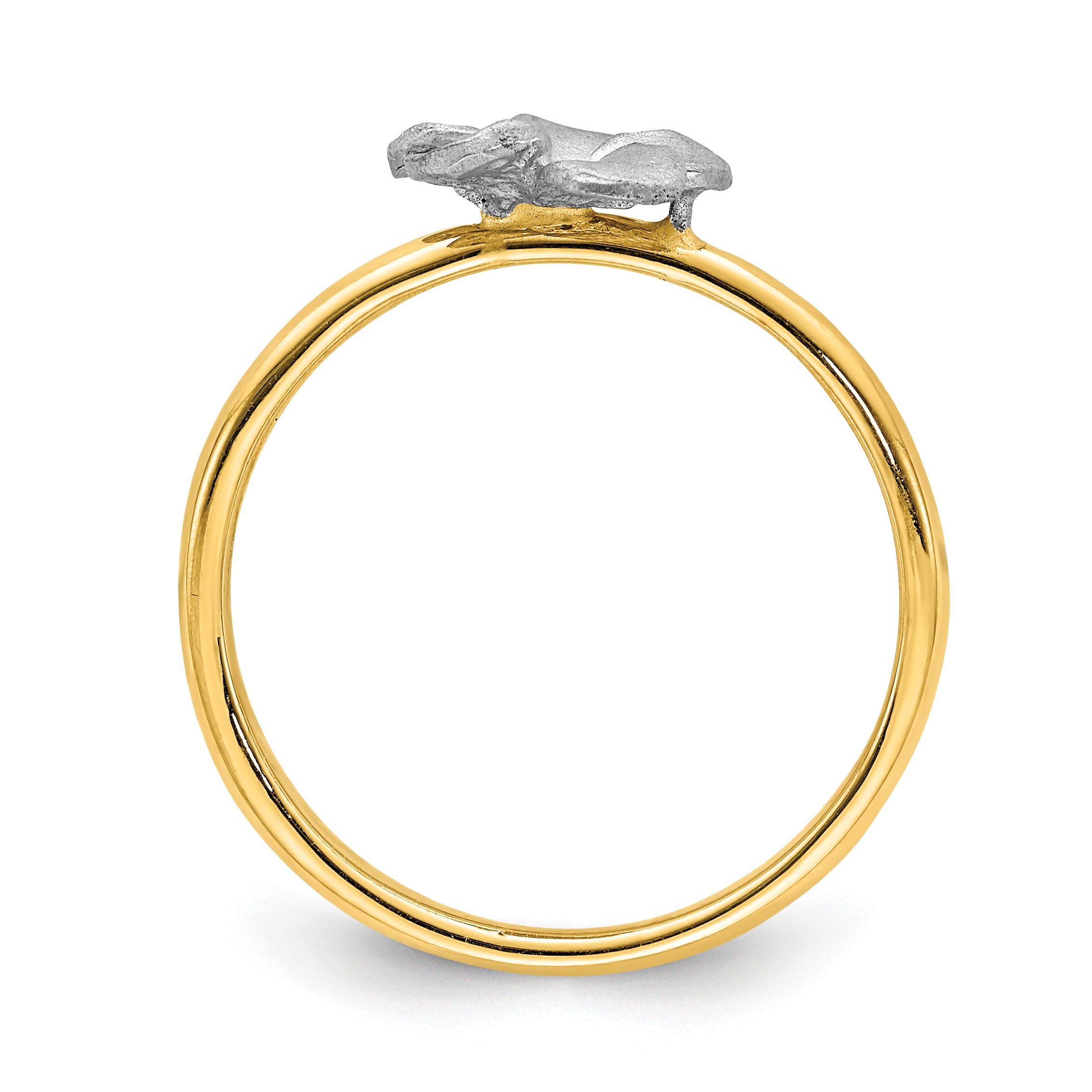 14K Two Tone Brushed & Polished Plumeria Ring (Size 7 Only)