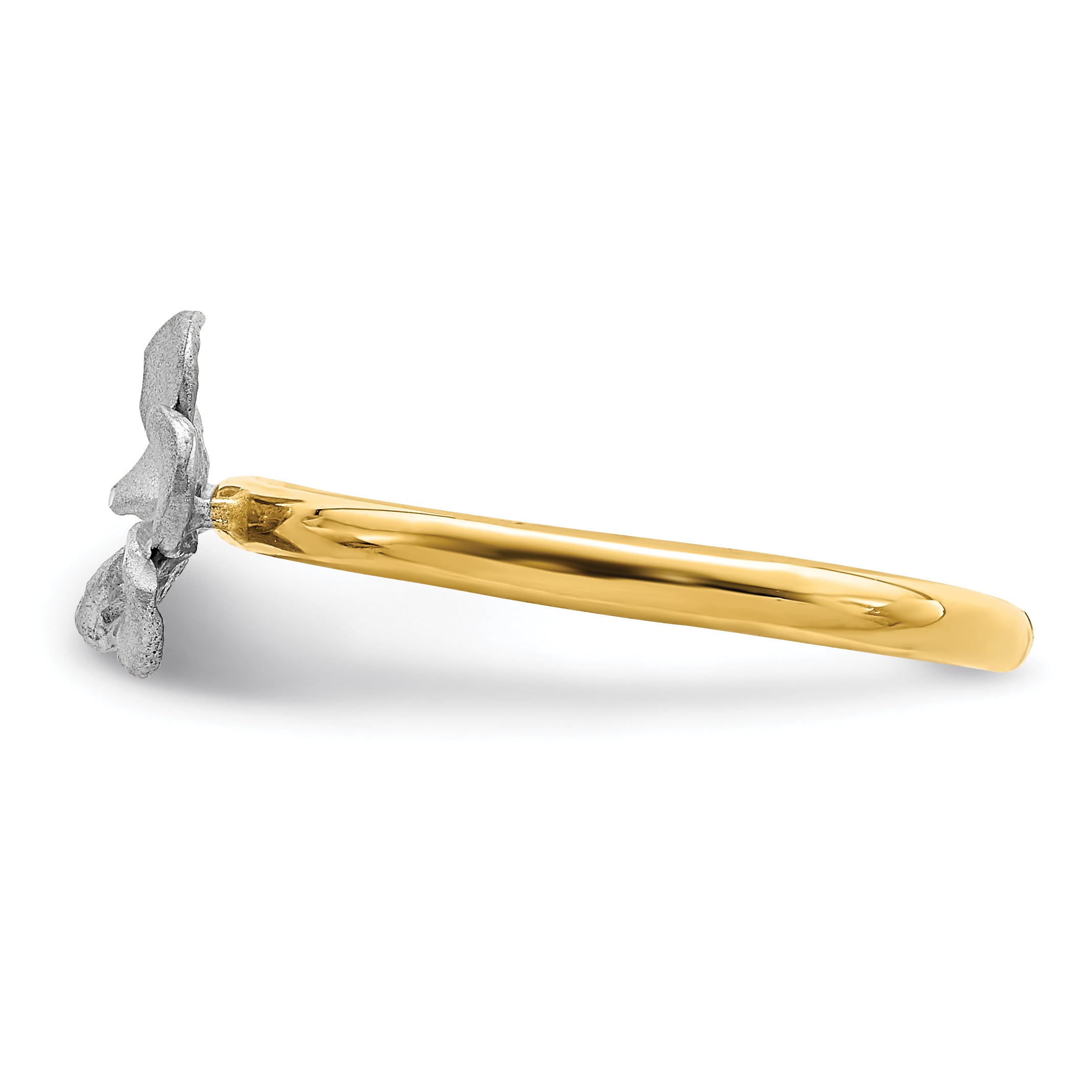 14K Two Tone Brushed & Polished Plumeria Ring (Size 7 Only)