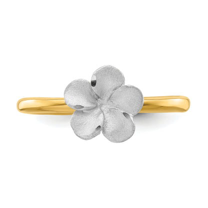 14K Two Tone Brushed & Polished Plumeria Ring (Size 7 Only)