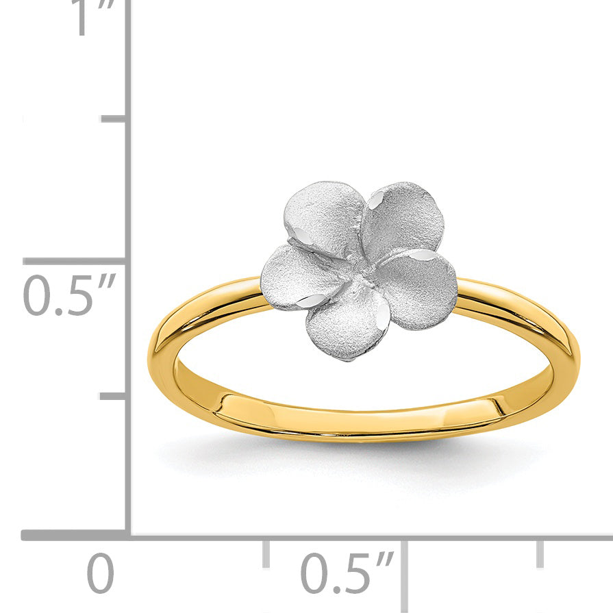 14K Two Tone Brushed & Polished Plumeria Ring (Size 7 Only)