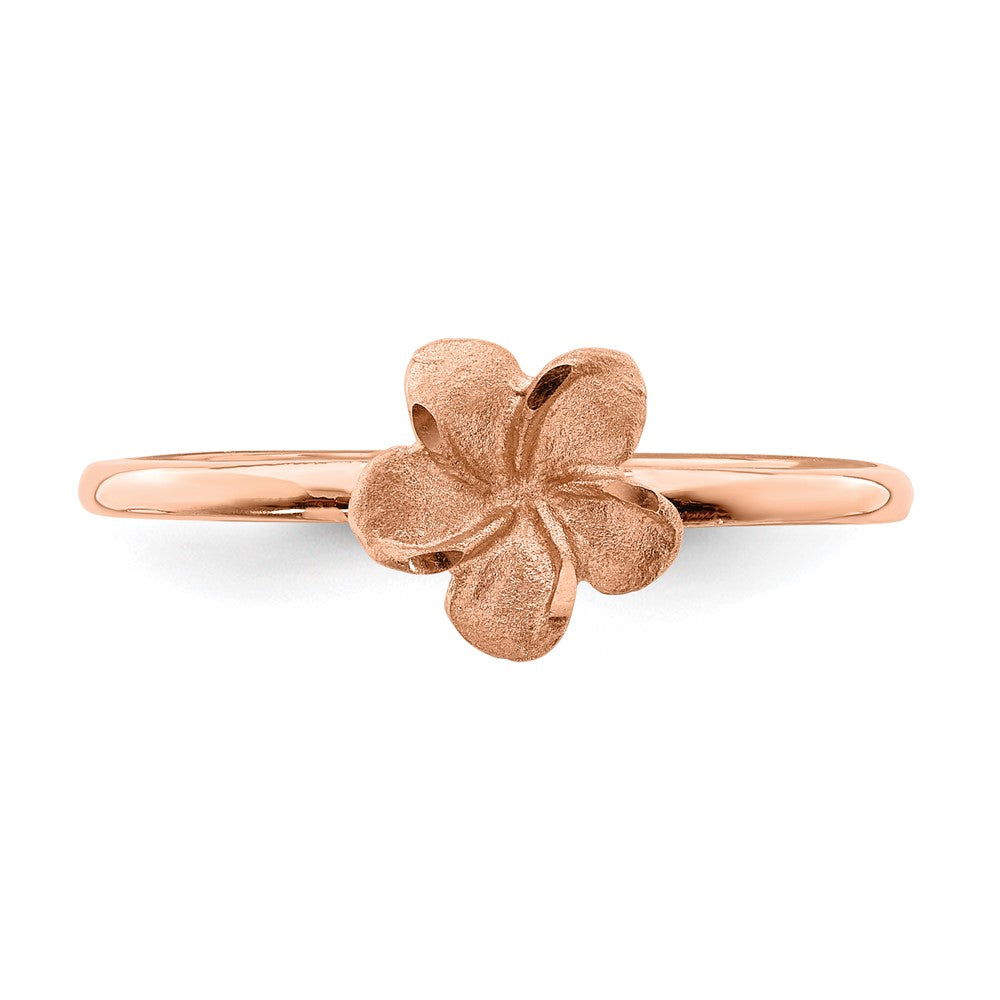14K Rose Gold Brushed & Polished D/C Plumeria Ring (Size 7 Only)