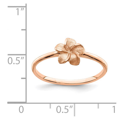 14K Rose Gold Brushed & Polished D/C Plumeria Ring (Size 7 Only)