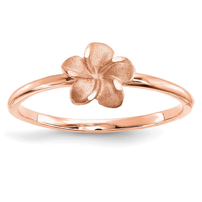 14K Rose Gold Brushed & Polished D/C Plumeria Ring (Size 7 Only)