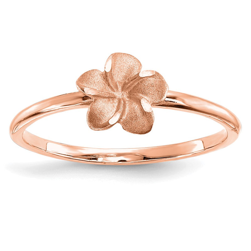 14K Rose Gold Brushed & Polished D/C Plumeria Ring (Size 7 Only)