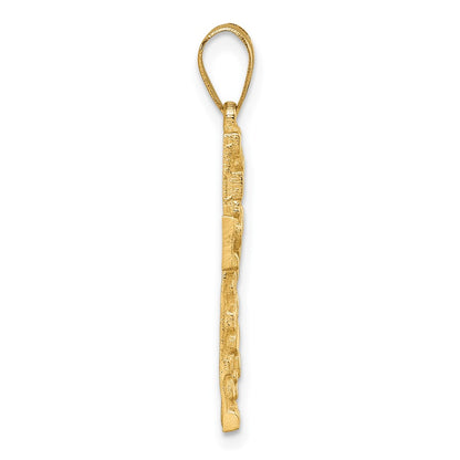 14K Yellow Gold Polished/textured Nugget Style Cross Pendant
